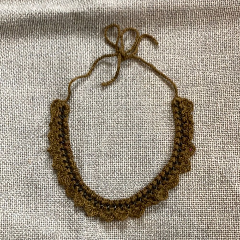 Vintage linen and metal chain bib necklace